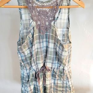 Plaid lace tank top